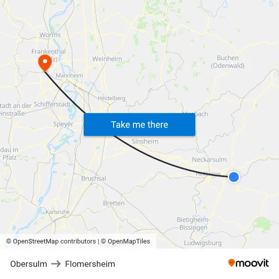 Obersulm to Flomersheim map