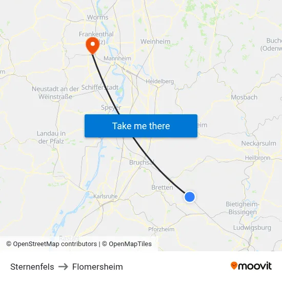 Sternenfels to Flomersheim map