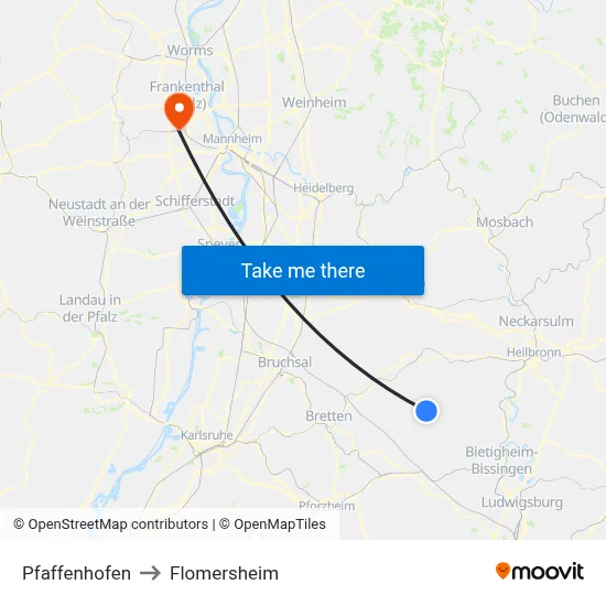 Pfaffenhofen to Flomersheim map