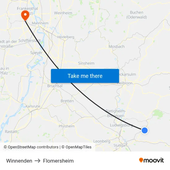Winnenden to Flomersheim map