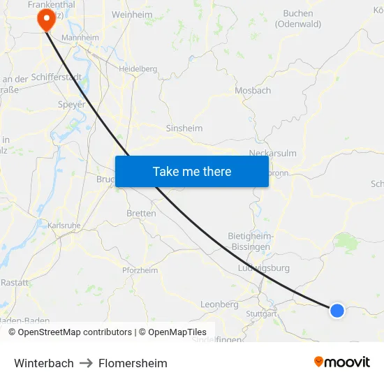 Winterbach to Flomersheim map