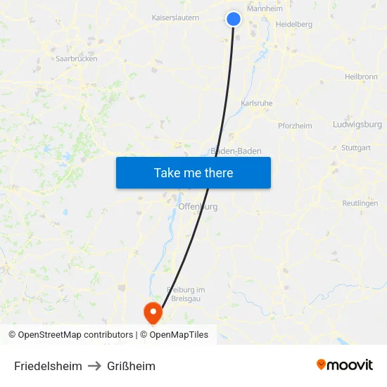 Friedelsheim to Grißheim map