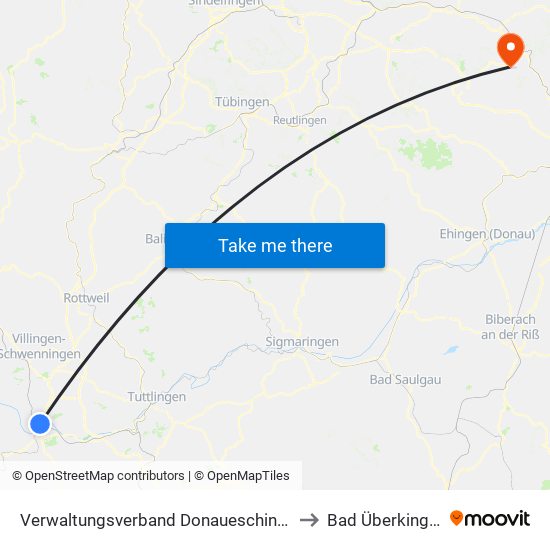Verwaltungsverband Donaueschingen to Bad Überkingen map