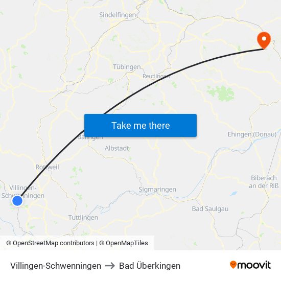 Villingen-Schwenningen to Bad Überkingen map