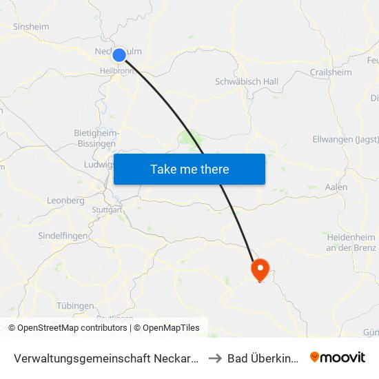 Verwaltungsgemeinschaft Neckarsulm to Bad Überkingen map