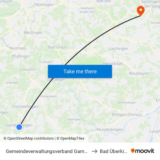 Gemeindeverwaltungsverband Gammertingen to Bad Überkingen map