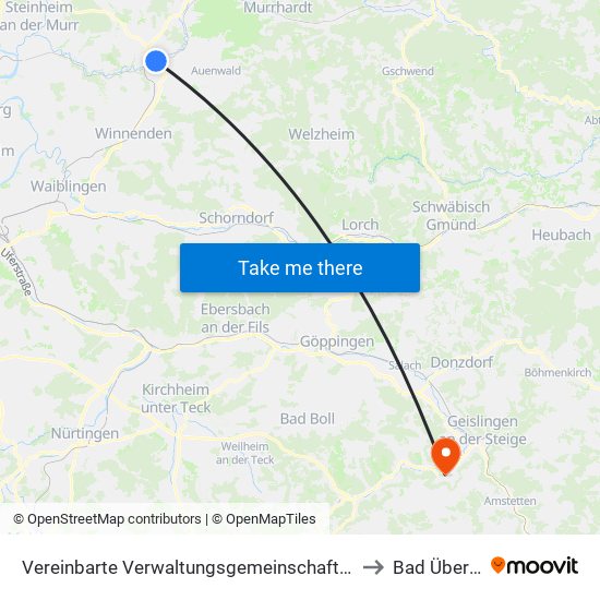 Vereinbarte Verwaltungsgemeinschaft Der Stadt Backnang to Bad Überkingen map
