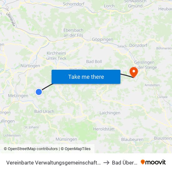 Vereinbarte Verwaltungsgemeinschaft Der Stadt Neuffen to Bad Überkingen map