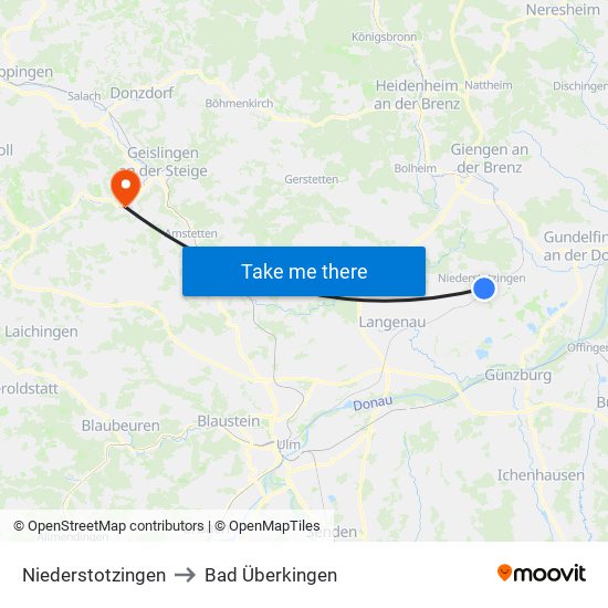 Niederstotzingen to Bad Überkingen map