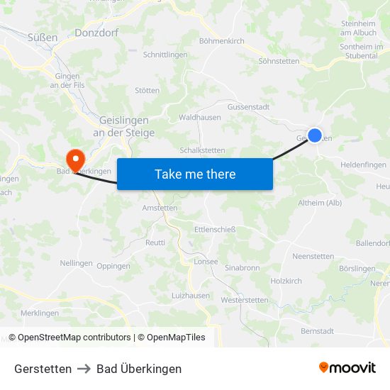 Gerstetten to Bad Überkingen map