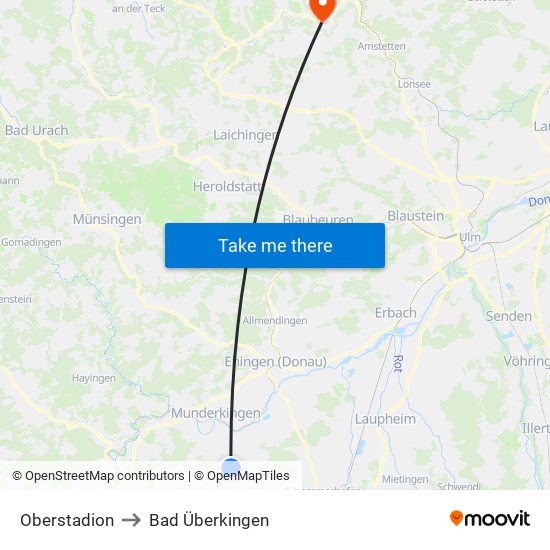 Oberstadion to Bad Überkingen map