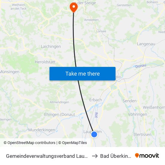 Gemeindeverwaltungsverband Laupheim to Bad Überkingen map