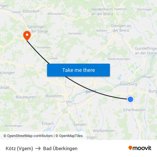 Kötz (Vgem) to Bad Überkingen map