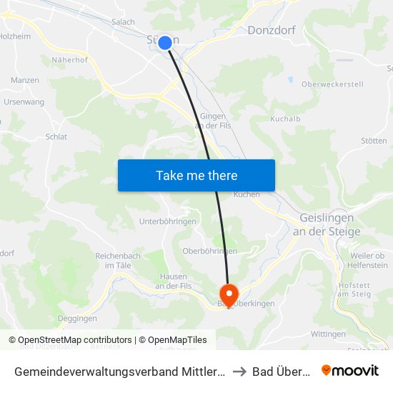 Gemeindeverwaltungsverband Mittleres Fils-Lautertal to Bad Überkingen map