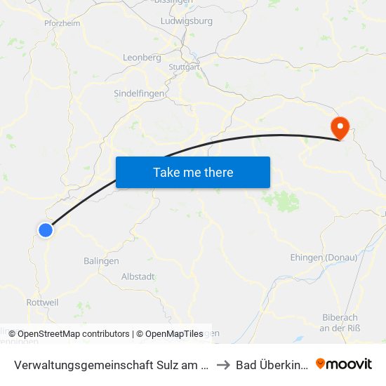 Verwaltungsgemeinschaft Sulz am Neckar to Bad Überkingen map