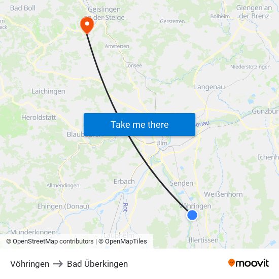 Vöhringen to Bad Überkingen map