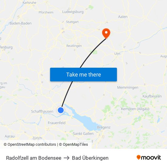 Radolfzell am Bodensee to Bad Überkingen map