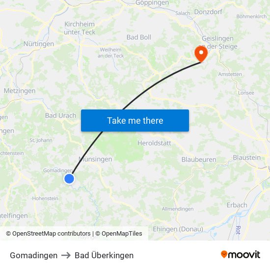 Gomadingen to Bad Überkingen map