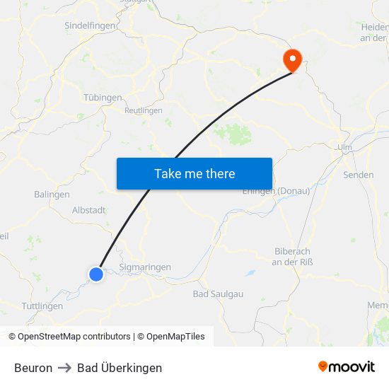 Beuron to Bad Überkingen map