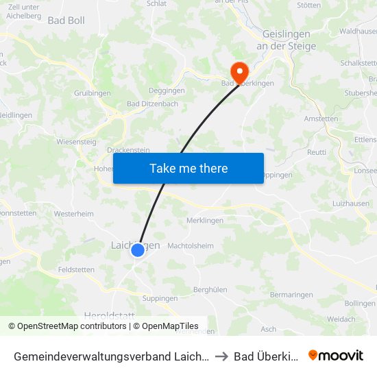 Gemeindeverwaltungsverband Laichinger Alb to Bad Überkingen map