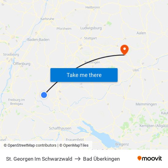 St. Georgen Im Schwarzwald to Bad Überkingen map