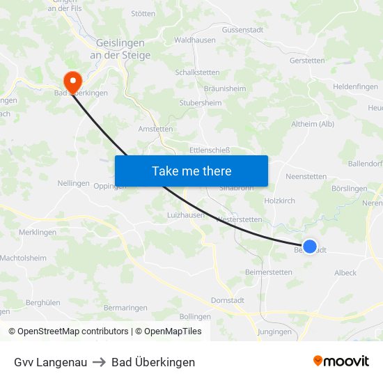 Gvv Langenau to Bad Überkingen map
