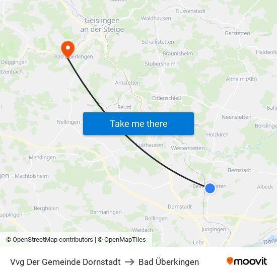 Vvg Der Gemeinde Dornstadt to Bad Überkingen map