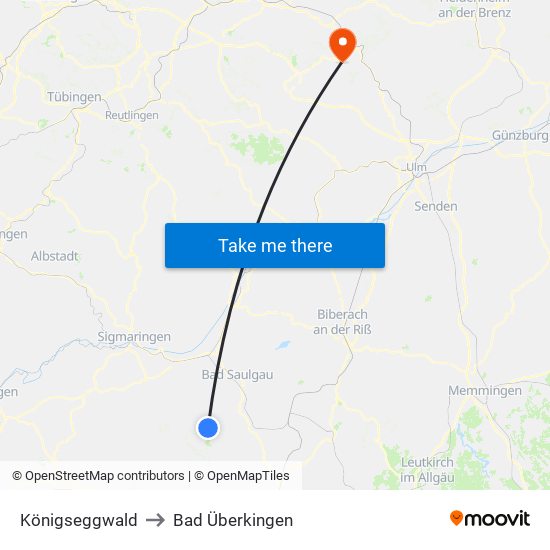 Königseggwald to Bad Überkingen map