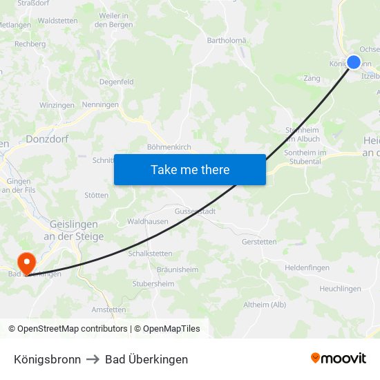 Königsbronn to Bad Überkingen map