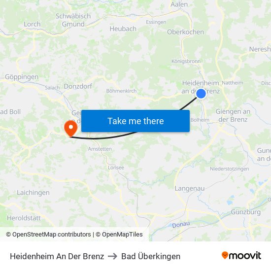 Heidenheim An Der Brenz to Bad Überkingen map