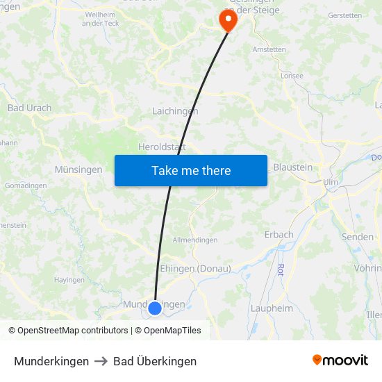 Munderkingen to Bad Überkingen map
