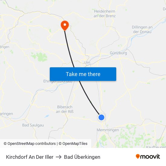 Kirchdorf An Der Iller to Bad Überkingen map