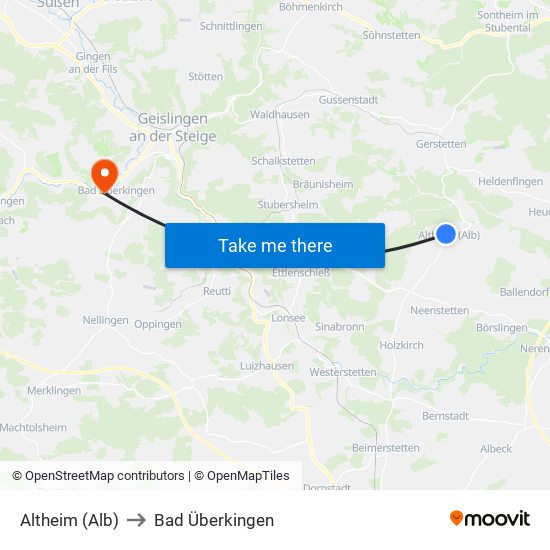 Altheim (Alb) to Bad Überkingen map