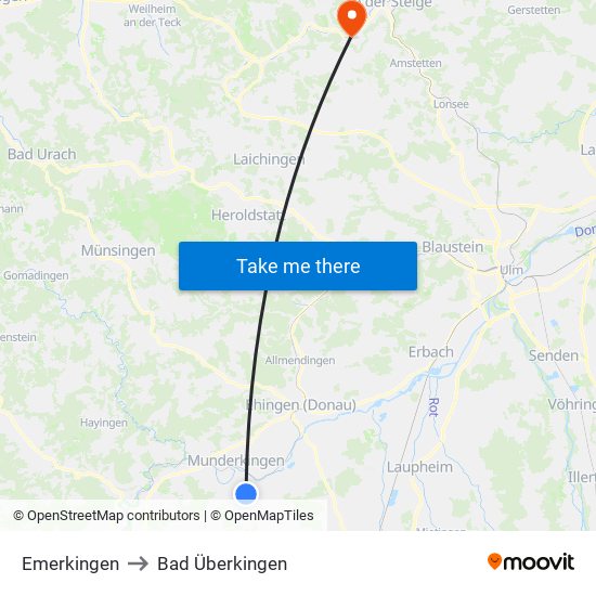 Emerkingen to Bad Überkingen map