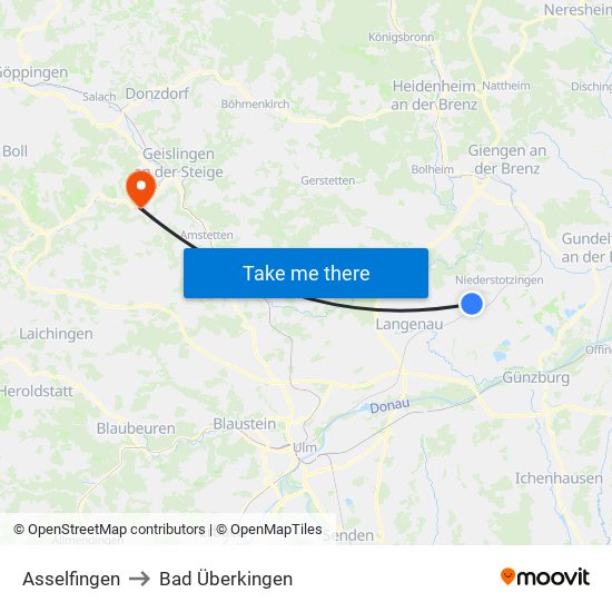 Asselfingen to Bad Überkingen map