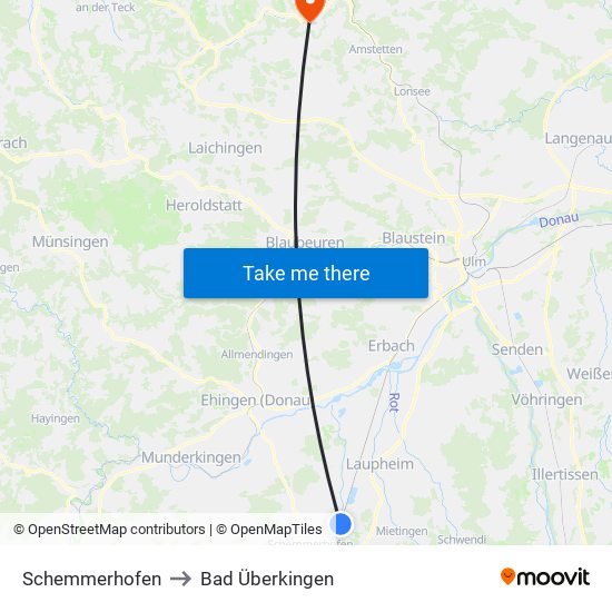 Schemmerhofen to Bad Überkingen map