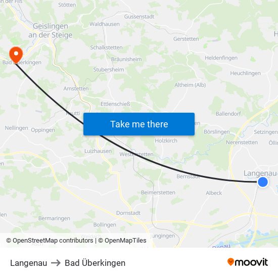 Langenau to Bad Überkingen map