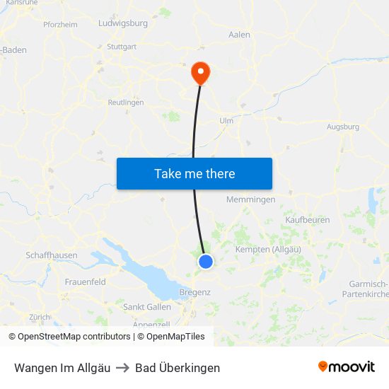 Wangen Im Allgäu to Bad Überkingen map