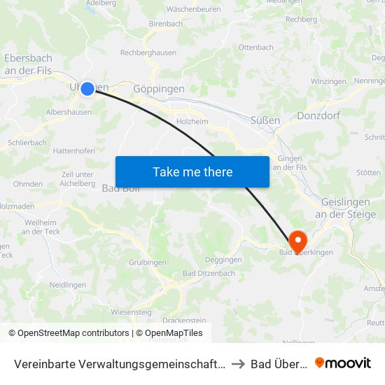 Vereinbarte Verwaltungsgemeinschaft Der Stadt Uhingen to Bad Überkingen map