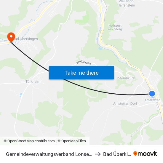 Gemeindeverwaltungsverband Lonsee-Amstetten to Bad Überkingen map