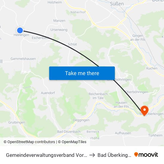 Gemeindeverwaltungsverband Voralb to Bad Überkingen map