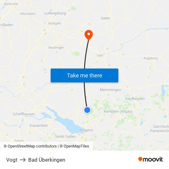 Vogt to Bad Überkingen map