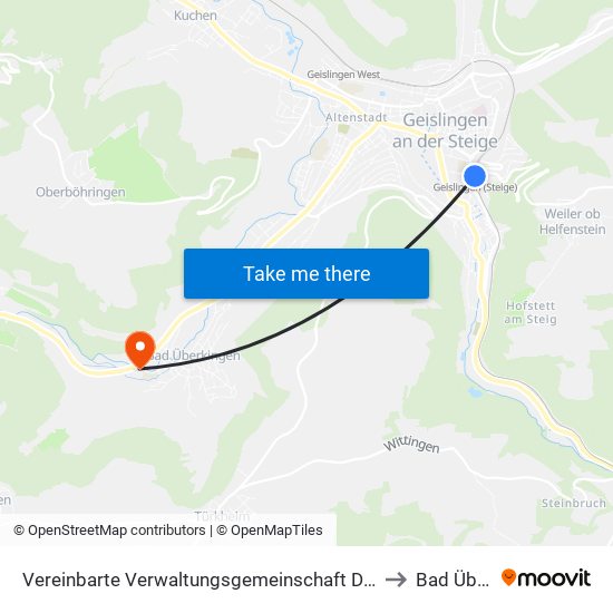 Vereinbarte Verwaltungsgemeinschaft Der Stadt Geislingen An Der Steige to Bad Überkingen map