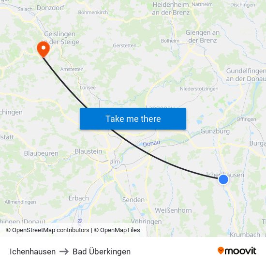 Ichenhausen to Bad Überkingen map