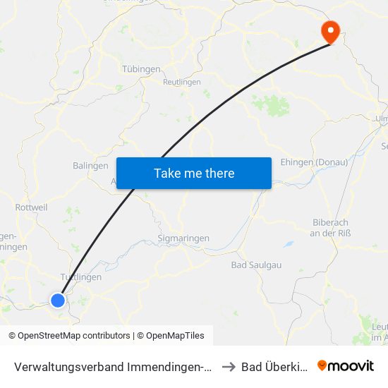 Verwaltungsverband Immendingen-Geisingen to Bad Überkingen map