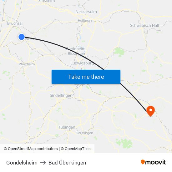 Gondelsheim to Bad Überkingen map