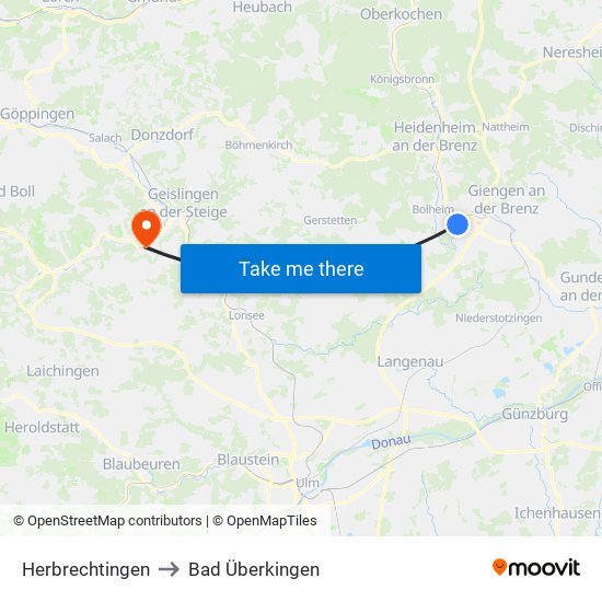 Herbrechtingen to Bad Überkingen map
