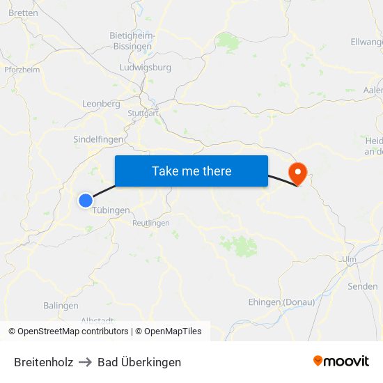 Breitenholz to Bad Überkingen map