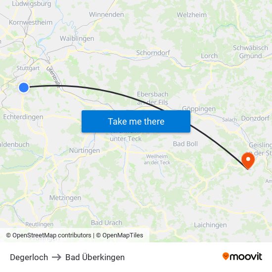Degerloch to Bad Überkingen map