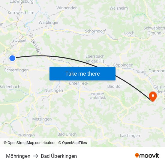 Möhringen to Bad Überkingen map